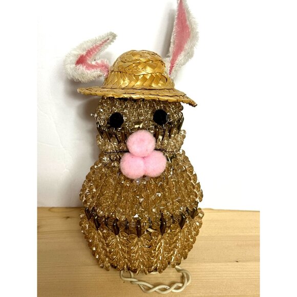Vintage Bunny Rabbit Beaded Lamp Safety Pin Granny Kitsch Easter Nostalgia Glow - Picture 2 of 10